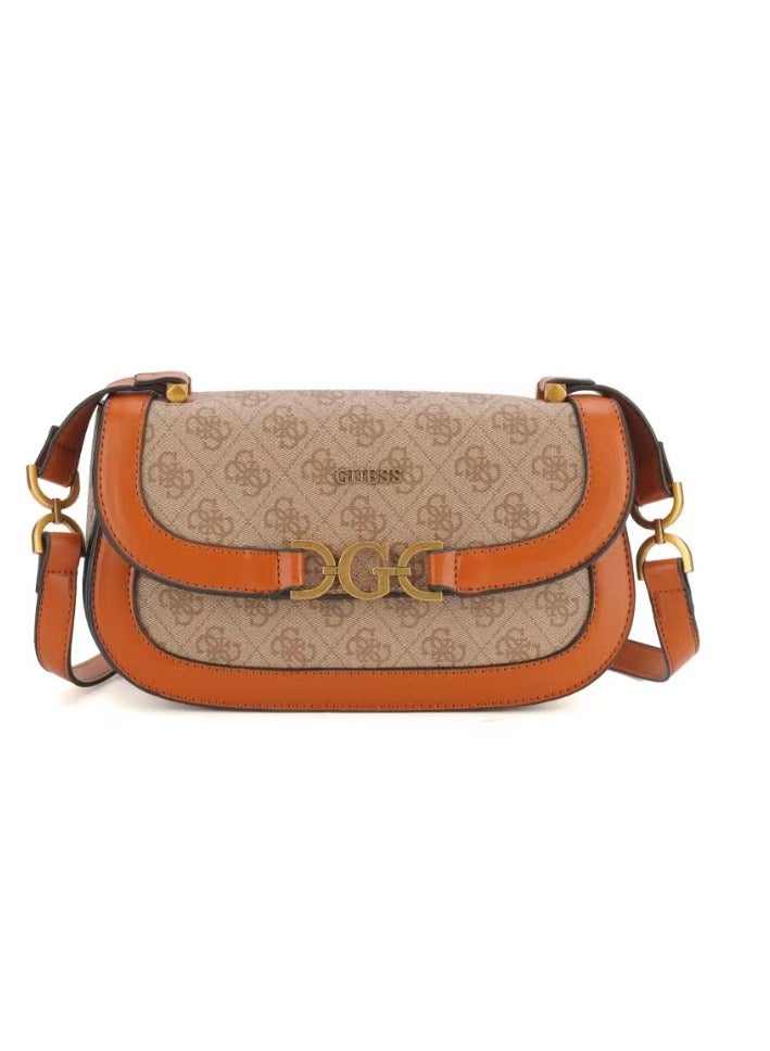 GUESS G-Dream Women's Handbag Sling bag Crossbody Saddle bag Latte Logo Brown Print  - Image 1