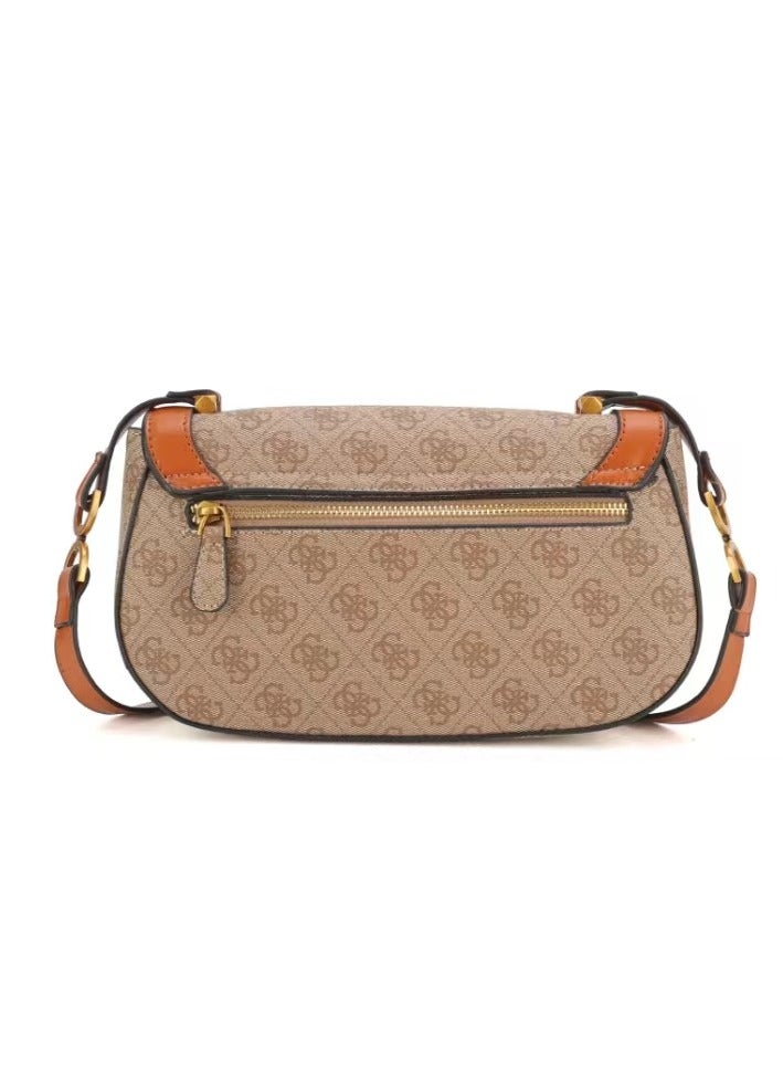 GUESS G-Dream Women's Handbag Sling bag Crossbody Saddle bag Latte Logo Brown Print  - Image 2