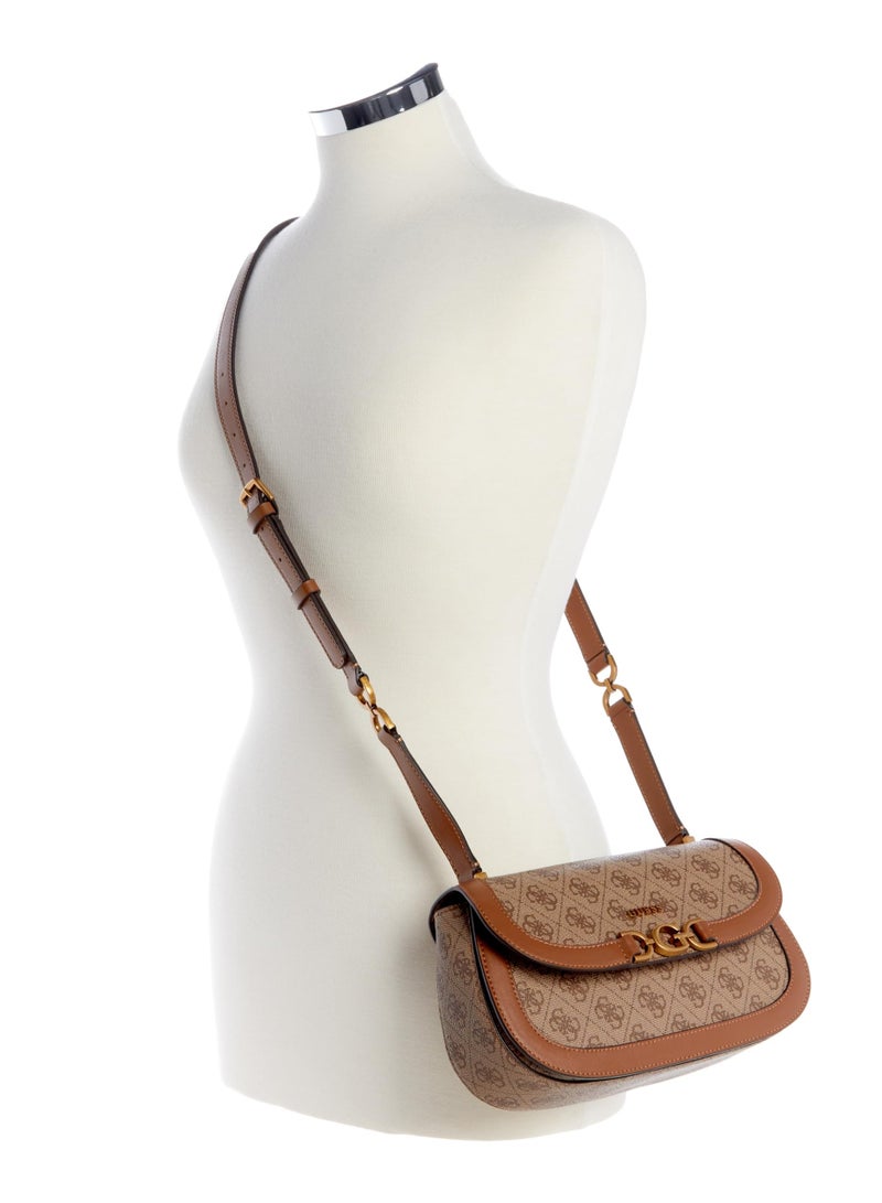 GUESS G-Dream Women's Handbag Sling bag Crossbody Saddle bag Latte Logo Brown Print  - Image 4
