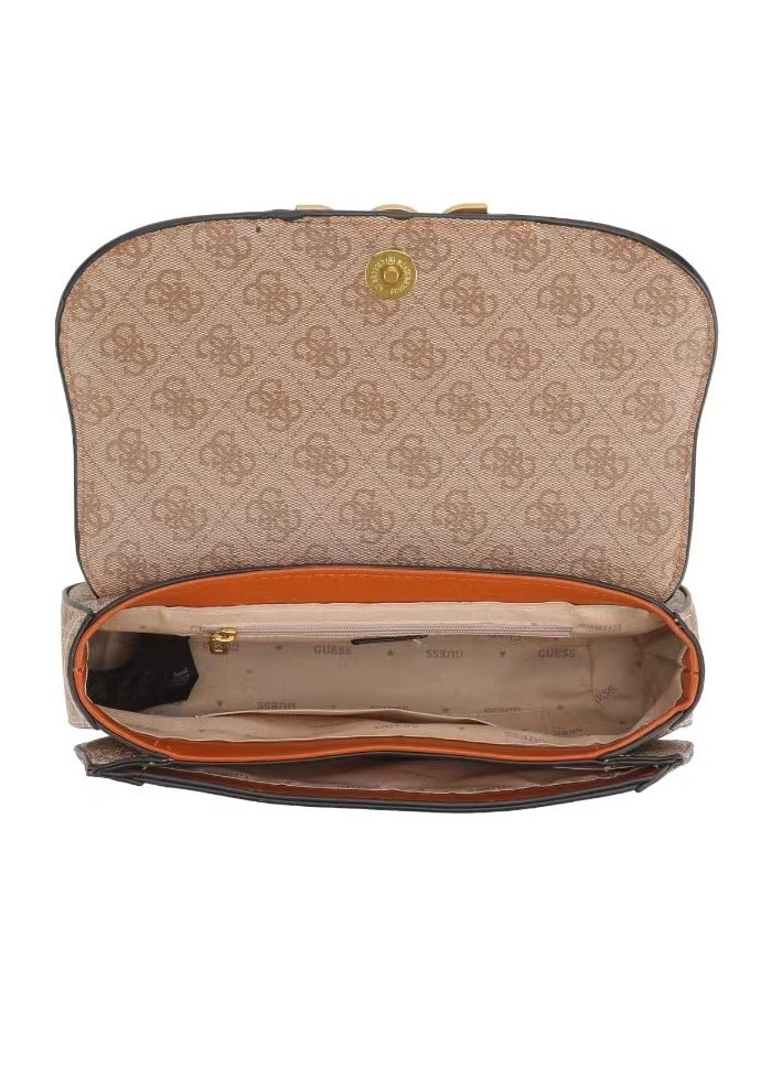 GUESS G-Dream Women's Handbag Sling bag Crossbody Saddle bag Latte Logo Brown Print  - Image 3