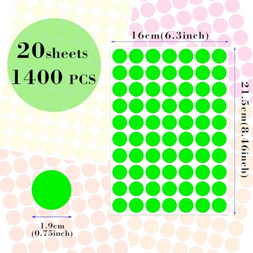 YSHIHE Dot Stickers 3/4 Inch Fluorescent Circle Sticker 1400pcs Round Writable Colored Sticker Neon Color Coding Labels in 5 Colors Garage Sale Stickers for Office Market Sale - Image 3