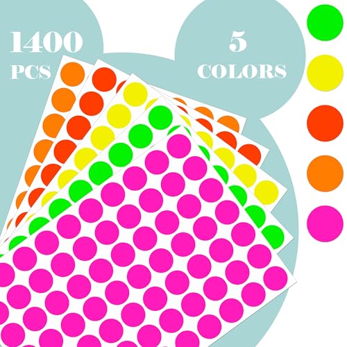 YSHIHE Dot Stickers 3/4 Inch Fluorescent Circle Sticker 1400pcs Round Writable Colored Sticker Neon Color Coding Labels in 5 Colors Garage Sale Stickers for Office Market Sale - Image 2