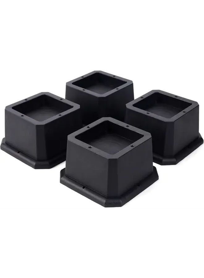 4 Pack Heavy Duty Adjustable Furniture Risers 2 3 4 Inch Black Plastic Leg Extenders - Image 1