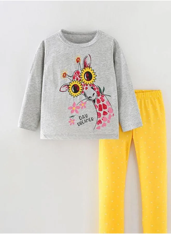 YUNIQEE Grey Crew Neck Long Sleeve Printed Top With Leggings
