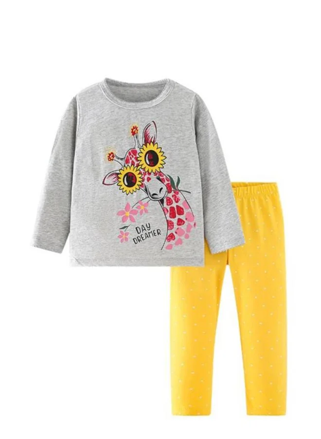 YUNIQEE Grey Crew Neck Long Sleeve Printed Top With Leggings