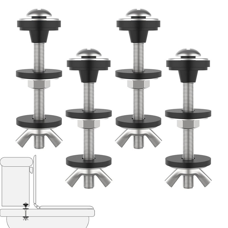 Catuy 4 Pcs Universal Toilet Tank to Bowl Bolts Kit, Heavy Duty Stainless Steel Toilet Tank Bolts with Stainless and Rubber Washers Gasket for Toilet Mounting and Repair - Image 1