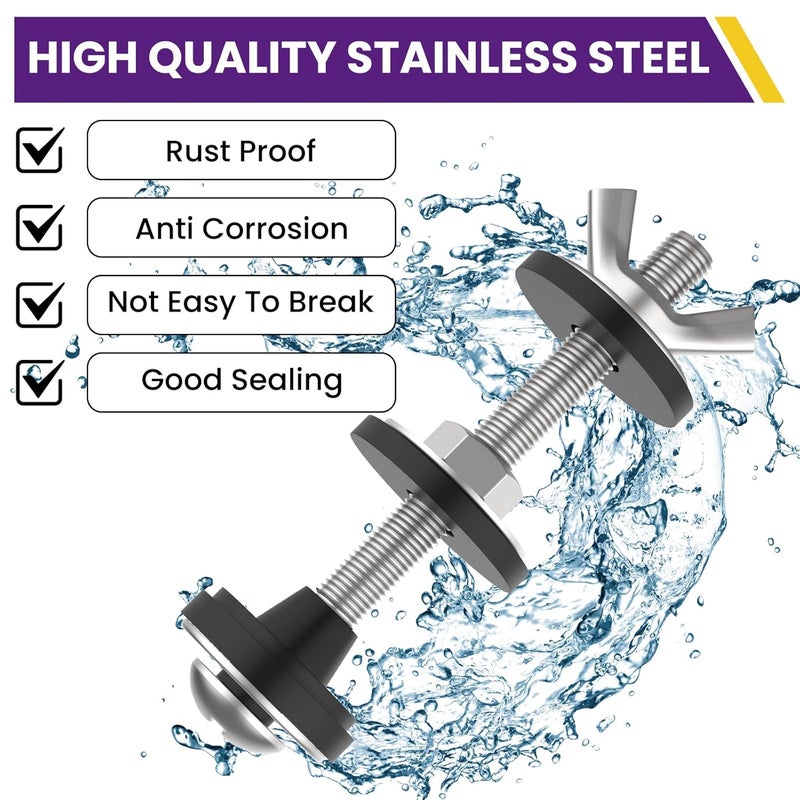 Catuy 4 Pcs Universal Toilet Tank to Bowl Bolts Kit, Heavy Duty Stainless Steel Toilet Tank Bolts with Stainless and Rubber Washers Gasket for Toilet Mounting and Repair - Image 3