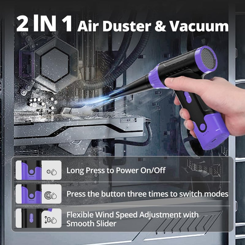 Anraye Compressed Air Duster Keyboard Cleaner - Electric Air Blower Cleaning Kit 150,000 RPM Mini Duster Spray for Dusting PC, Car, and Vacuum (Purple) - Image 4