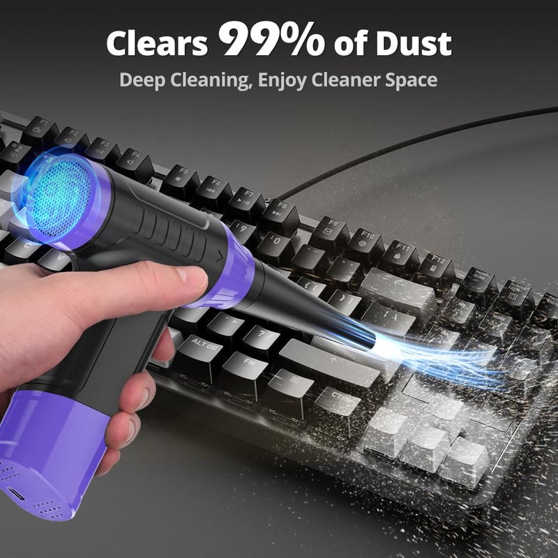 Anraye Compressed Air Duster Keyboard Cleaner - Electric Air Blower Cleaning Kit 150,000 RPM Mini Duster Spray for Dusting PC, Car, and Vacuum (Purple) - Image 3