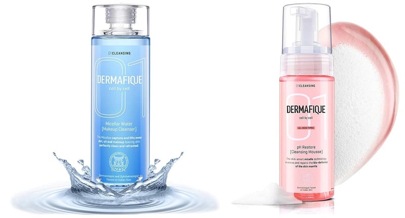 Dermafique Ph Restore Cleansing Mousse Pink 150ml And Dermafique Micellar Water Makeup Cleanser Blue 150ml - Image 1