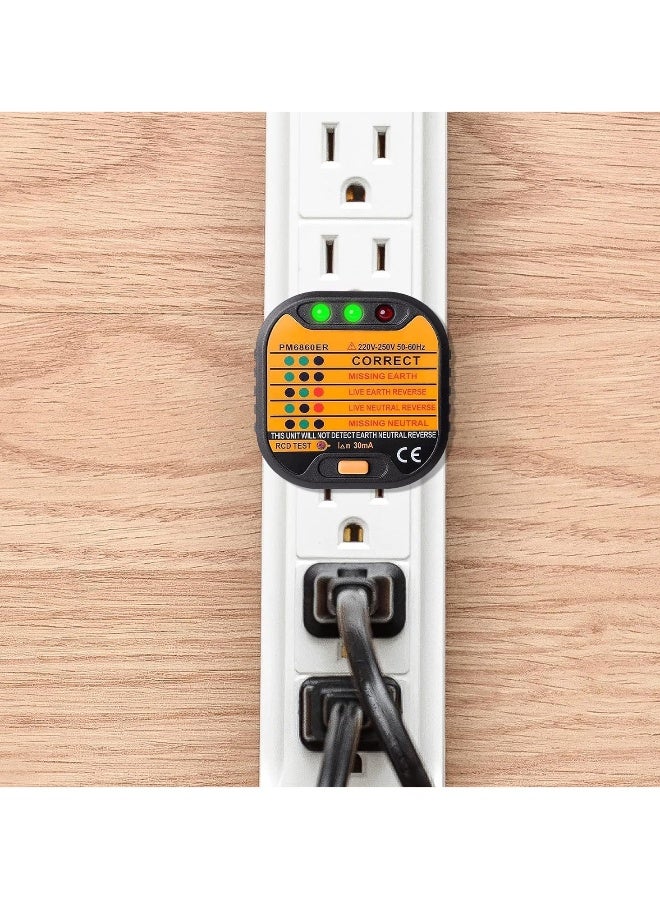 جهاز اختبار المخرج، جهاز اختبار القابس الكهربائي، كاشف جهد القطبية للدائرة 220-250V، جهاز اختبار الدائرة بمقابس المملكة المتحدة، قاطع سلامة قابس المخرج، كاشف الأرض صفر لخط المخرج  - Image 2