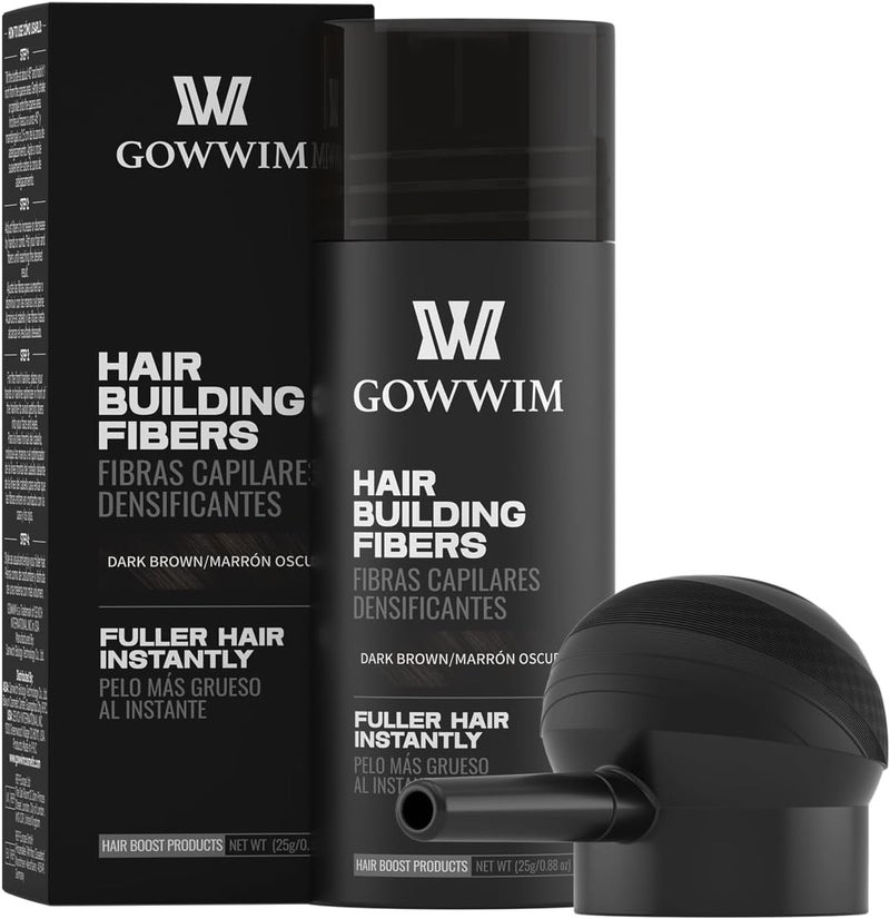 GOWWIM Hair Thickening Fibers Best 2in1 Kit SetKeratin Hair Building Fibers Spray Application Atomizador Pump NozzleInstantly Cover Sparse Hair Areas Dark brown