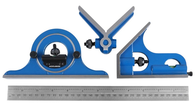 Accusize Industrial Tools Combination Square Set 12300mm 4 PcsSet 00008108