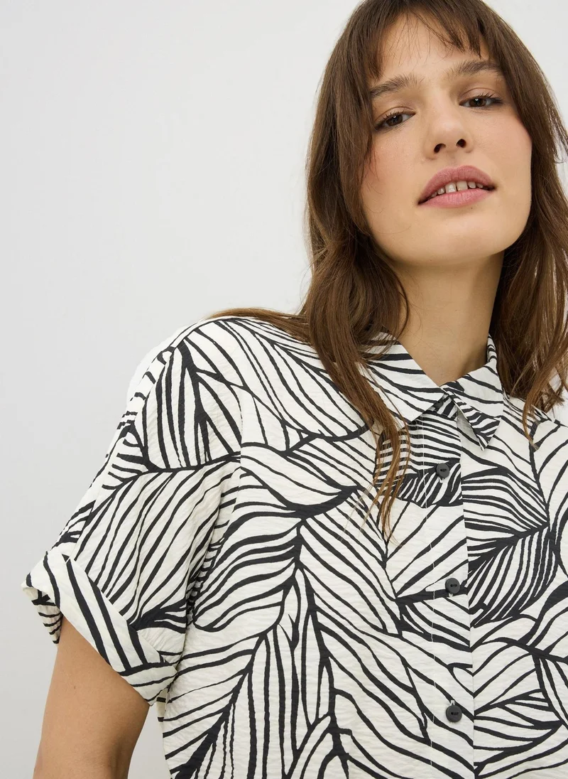 ماتلان Black Leaf Print Tie Waist Co Ord Shirt