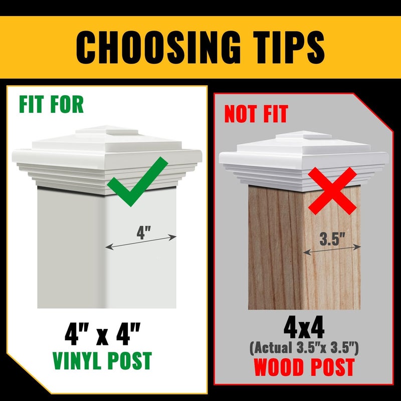 VIVIDA 4" x 4" Vinyl Fence Post Cap (Actual 4" x 4"), New England Pyramid Post Cap, PVC Square Top Cover, for Vinyl Fences, Mailboxes & Decks, White, 2 Pack - Image 4