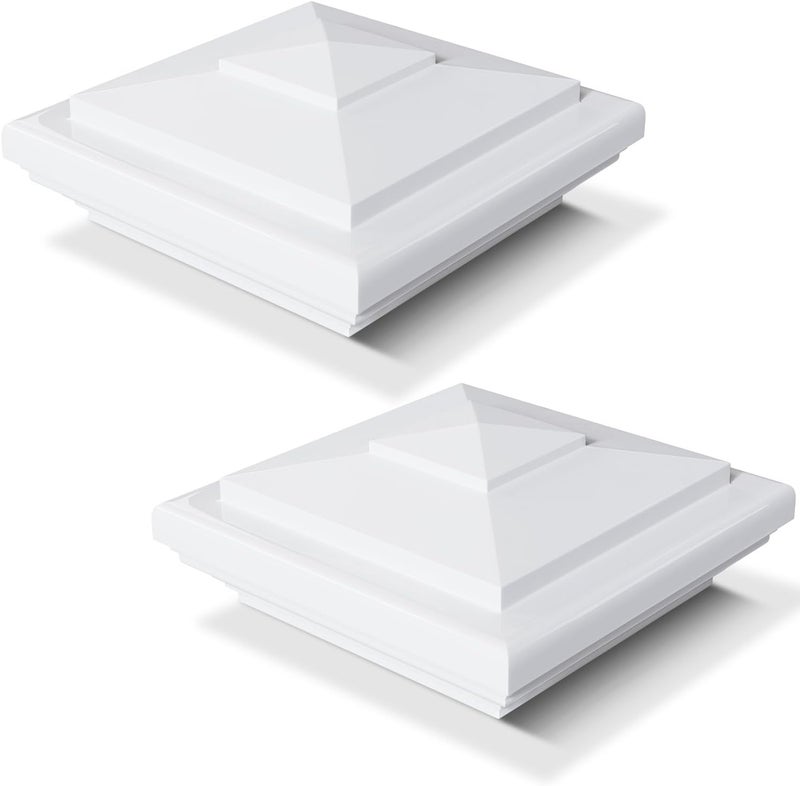 VIVIDA 4" x 4" Vinyl Fence Post Cap (Actual 4" x 4"), New England Pyramid Post Cap, PVC Square Top Cover, for Vinyl Fences, Mailboxes & Decks, White, 2 Pack - Image 1