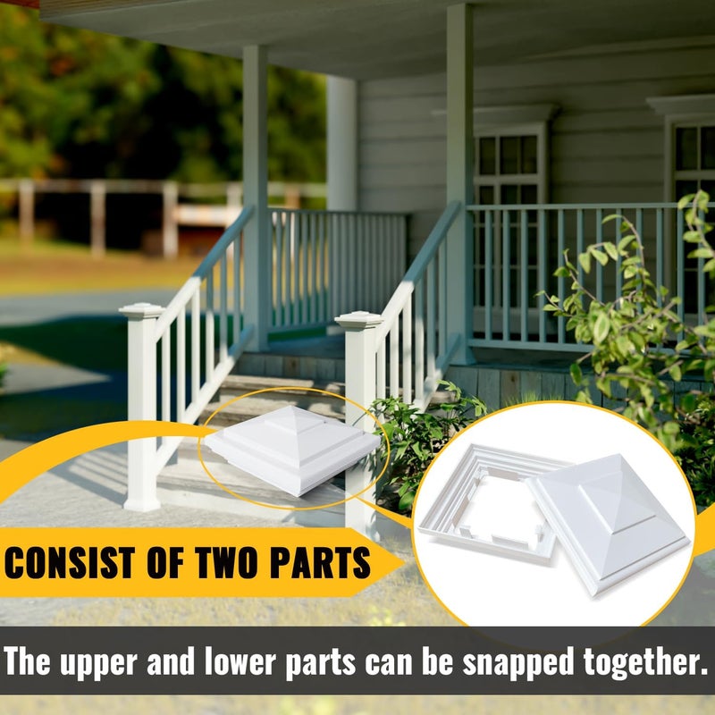 VIVIDA 4" x 4" Vinyl Fence Post Cap (Actual 4" x 4"), New England Pyramid Post Cap, PVC Square Top Cover, for Vinyl Fences, Mailboxes & Decks, White, 2 Pack - Image 5