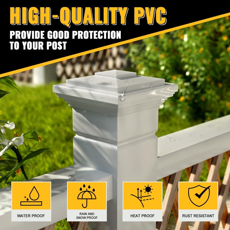 VIVIDA 4" x 4" Vinyl Fence Post Cap (Actual 4" x 4"), New England Pyramid Post Cap, PVC Square Top Cover, for Vinyl Fences, Mailboxes & Decks, White, 2 Pack - Image 3