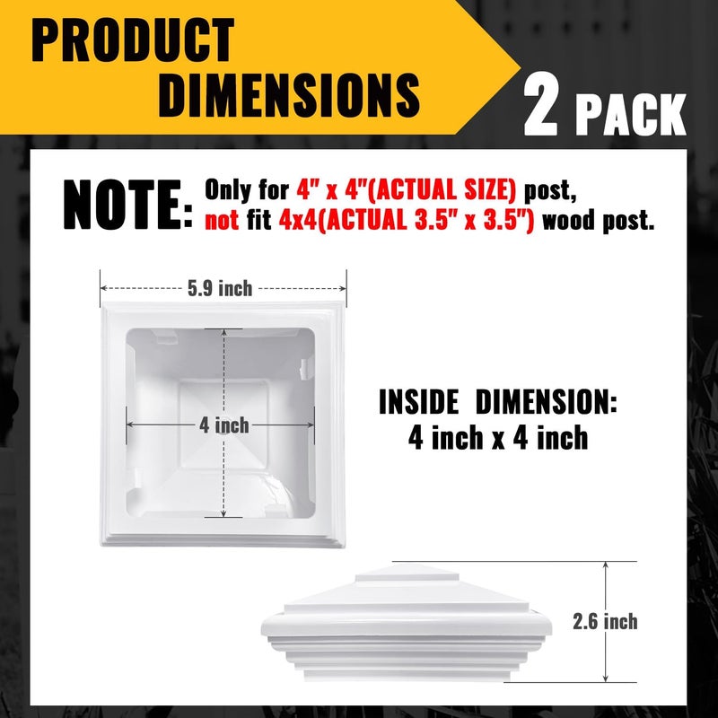 VIVIDA 4" x 4" Vinyl Fence Post Cap (Actual 4" x 4"), New England Pyramid Post Cap, PVC Square Top Cover, for Vinyl Fences, Mailboxes & Decks, White, 2 Pack - Image 2