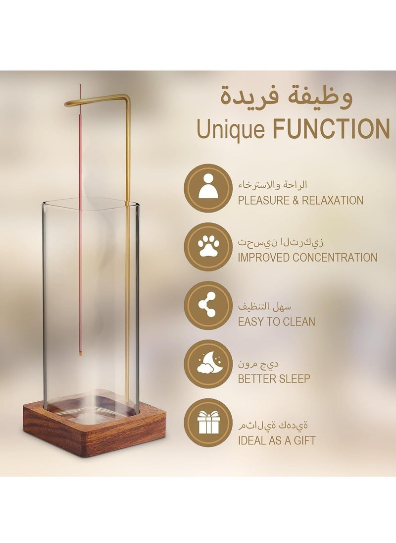 XiuWoo Modern Design Wooden Clear Mess-Free Incense Holder, Incense Stick Burner with Removable Glass Ash Catcher for Yoga Spa Mediation and Home Relaxation  - Image 3