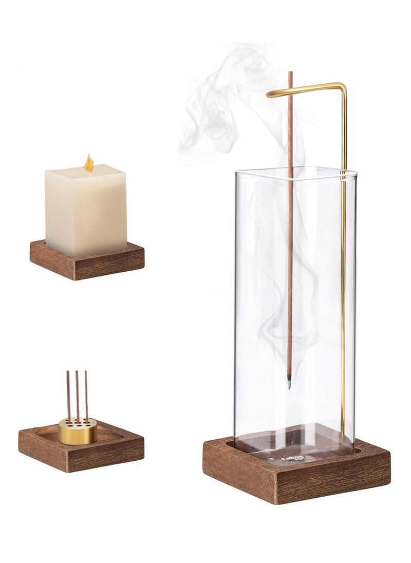 XiuWoo Modern Design Wooden Clear Mess-Free Incense Holder, Incense Stick Burner with Removable Glass Ash Catcher for Yoga Spa Mediation and Home Relaxation  - Image 1