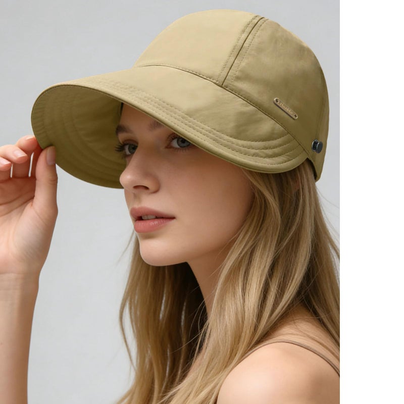 huablo]UPF 50+Womens Sun Hat Wide Brim Hat UV Protection Hiking Fishing Hats Adjustable Ponytail Packable Sun Cap Khaki - Image 3