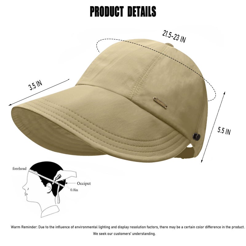 huablo]UPF 50+Womens Sun Hat Wide Brim Hat UV Protection Hiking Fishing Hats Adjustable Ponytail Packable Sun Cap Khaki - Image 4