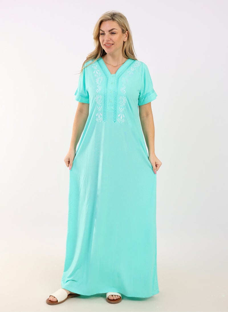 zecotex  Summer Maxi Abaya |  Embroidered Long Dress | Elegant Long Sleeves | Viscose Maxi Dress | Lightweight Fabric for Maximum Comfort | Women's Loungewear  - Image 1