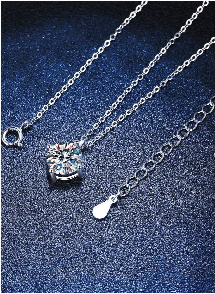 Sterling SilverPendant Necklace - S925 Hypoallergenic Solitaire with Adjustable Slider, 6.5mm 1.0ct Equivalent, Elegant Luxury Gift Box Included for Women  - Image 4