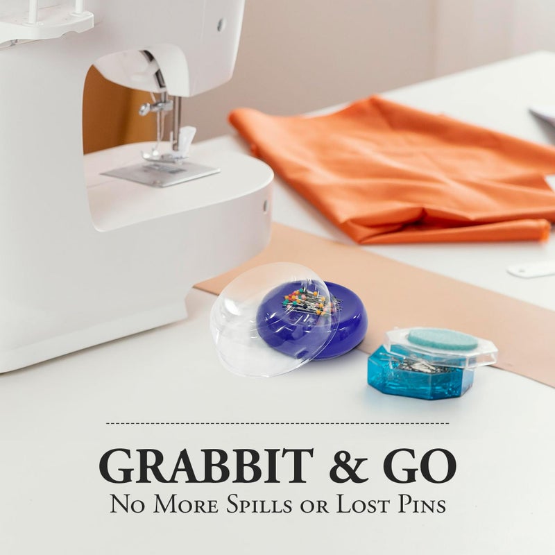 Grabbit Magnetic Sewing Pincushion with 50 Plastic Head Pins â€“ Magnet Pin Organizer for Quilting, Embroidery, Needles, Bobby Pins, & Craft Storage, Blue - Image 2