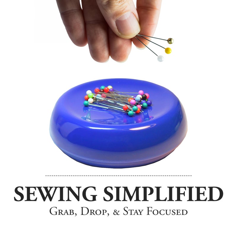 Grabbit Magnetic Sewing Pincushion with 50 Plastic Head Pins â€“ Magnet Pin Organizer for Quilting, Embroidery, Needles, Bobby Pins, & Craft Storage, Blue - Image 4