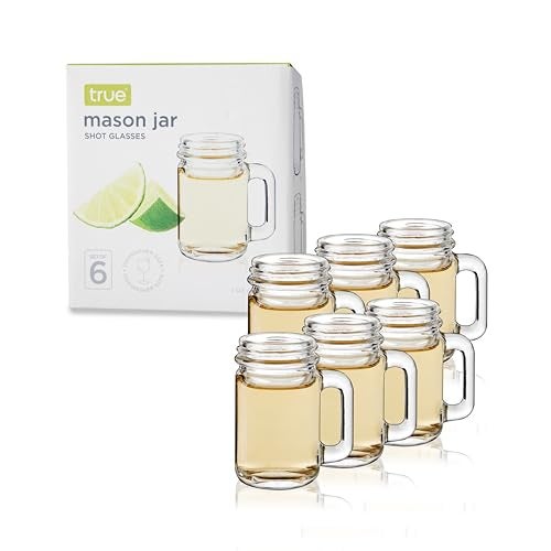 True Mason Jar Shot glasses Reusable Mini Mason Jar shaped shot glasses with Handles Party shot cups Set of 6 1 oz