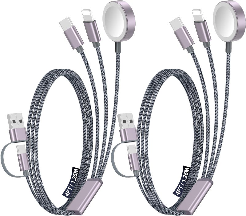 xiwxi 2Pack Multi Charging Cable Cord for Travel Vacation Essentials,Apple Watch Charger,iPhone 17 Charger,[3-in-2] USB A/Type C/Lightning Cable for iWatch,iPhone 17-11,Xbox Series X&S,Airpods,Home,Office - Image 1