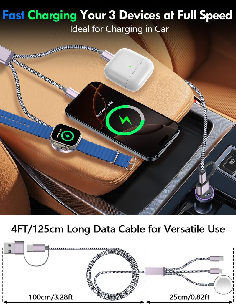 xiwxi 2Pack Multi Charging Cable Cord for Travel Vacation Essentials,Apple Watch Charger,iPhone 17 Charger,[3-in-2] USB A/Type C/Lightning Cable for iWatch,iPhone 17-11,Xbox Series X&S,Airpods,Home,Office - Image 4