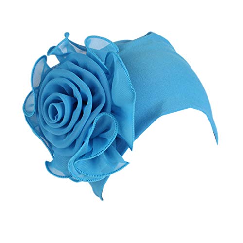 Qhome cap Qhome Women King Size Flower Stretchy Beanie Turban Bonnet Chemo Cap for Cancer Patients Ladies Bandanas African Head Wrap Lake Blue - Image 1