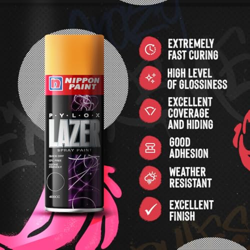 Nippon Paint Pylox Spray Paint (400ML, Deep Yellow)-Quick Drying & Low Odor Aerosol Paint for Wood, Metal, Plastic, Glass-Multipurpose DIY Paint for Art n Craft, Furniture, Home Décor, Automotive - Image 2