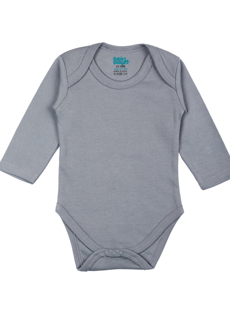 Babies Basic 100% Super Soft Cotton, Long Sleeves Romper/Bodysuit, For New Born To 24Months, Set Of 3 - Black, Navy,Grey  - Image 2