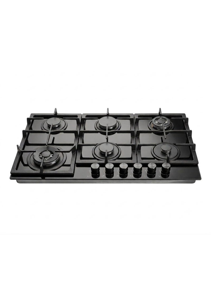 هانس موقد غاز بلت إن مقاس 90 سم - منطقة طهي Maxi+ FullZone - 6 مناطق طهي - شعلتا Wok من SABAF - صمامات غاز SABAF إيطالية أصلية - زجاج مقوى بسُمك 8 مم - إشعال تلقائي InstantFlame - نظام أمان كامل للغاز FFD وحوامل أواني من الحديد الزهر - ستانلس ستيل - BROGHO 9L4GWM GB GB SF - Image 1