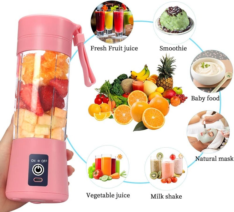 DoubleCare Portable Blender Cup,Electric USB Juicer Blender,Mini Blender Portable Blender For Shakes and Smoothies, juice,380ml, Six Blades Great for Mixing,pink - Image 3
