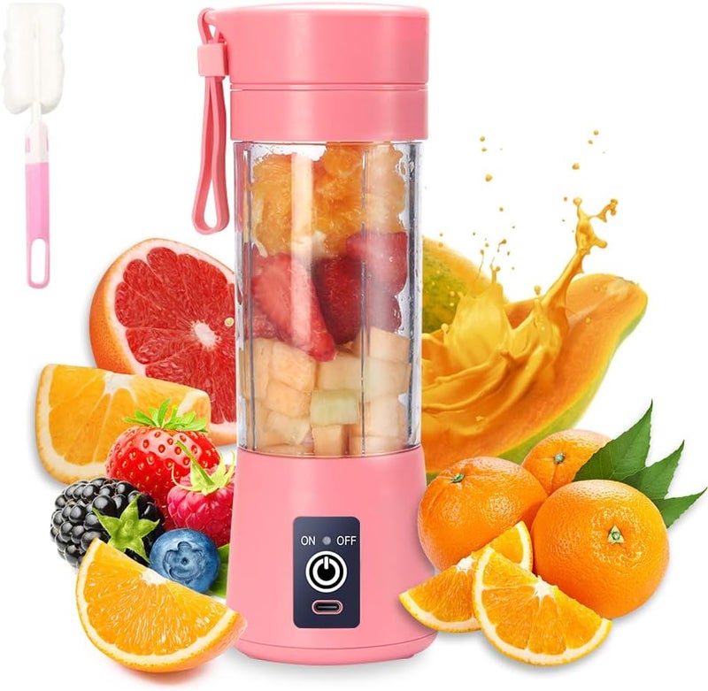 DoubleCare Portable Blender Cup,Electric USB Juicer Blender,Mini Blender Portable Blender For Shakes and Smoothies, juice,380ml, Six Blades Great for Mixing,pink - Image 1