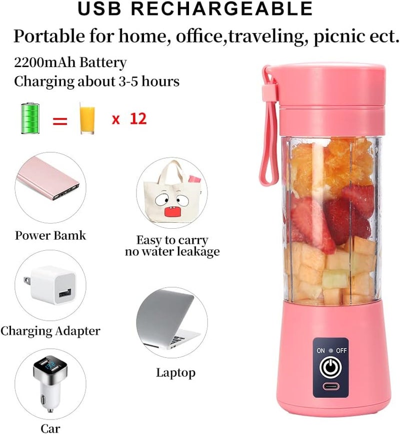 DoubleCare Portable Blender Cup,Electric USB Juicer Blender,Mini Blender Portable Blender For Shakes and Smoothies, juice,380ml, Six Blades Great for Mixing,pink - Image 5