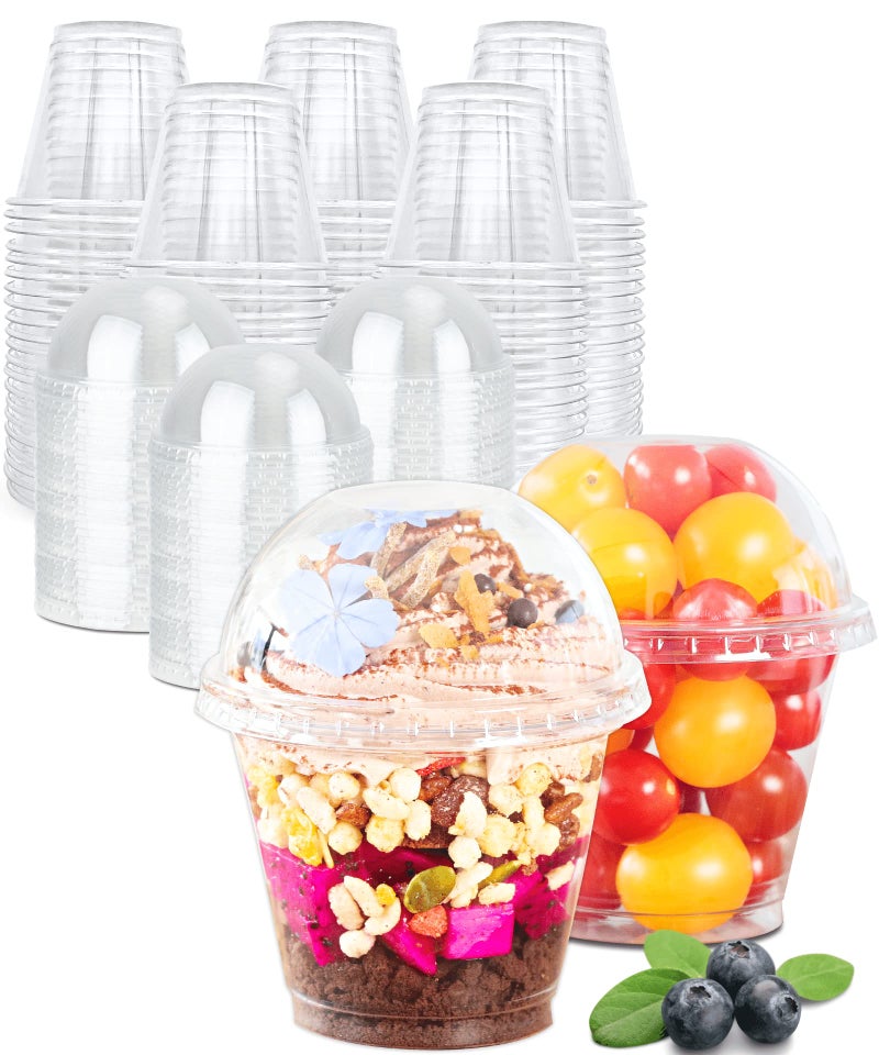 Aatriet [200 Sets] 9 oz Clear Plastic Cups with Lids (NO HOLE)  Fruit Cups with Lids for Party  Disposable Parfait Cups with Dome Lids  Dessert Cups for Pudding  Cake  Ice Cream  Cupcake  Snacks - Image 1