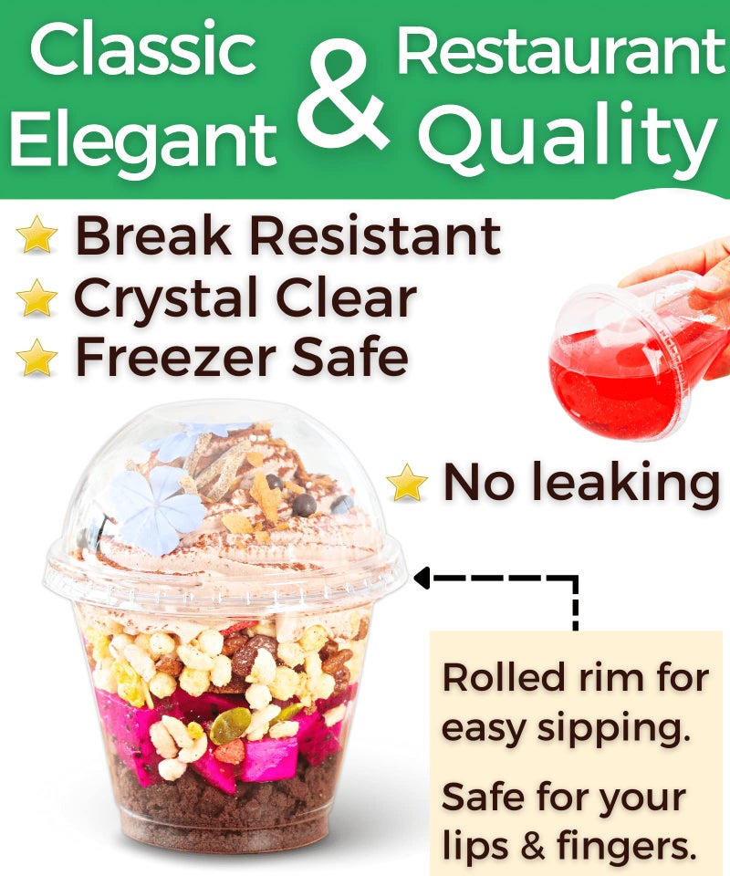 Aatriet [200 Sets] 9 oz Clear Plastic Cups with Lids (NO HOLE)  Fruit Cups with Lids for Party  Disposable Parfait Cups with Dome Lids  Dessert Cups for Pudding  Cake  Ice Cream  Cupcake  Snacks - Image 3