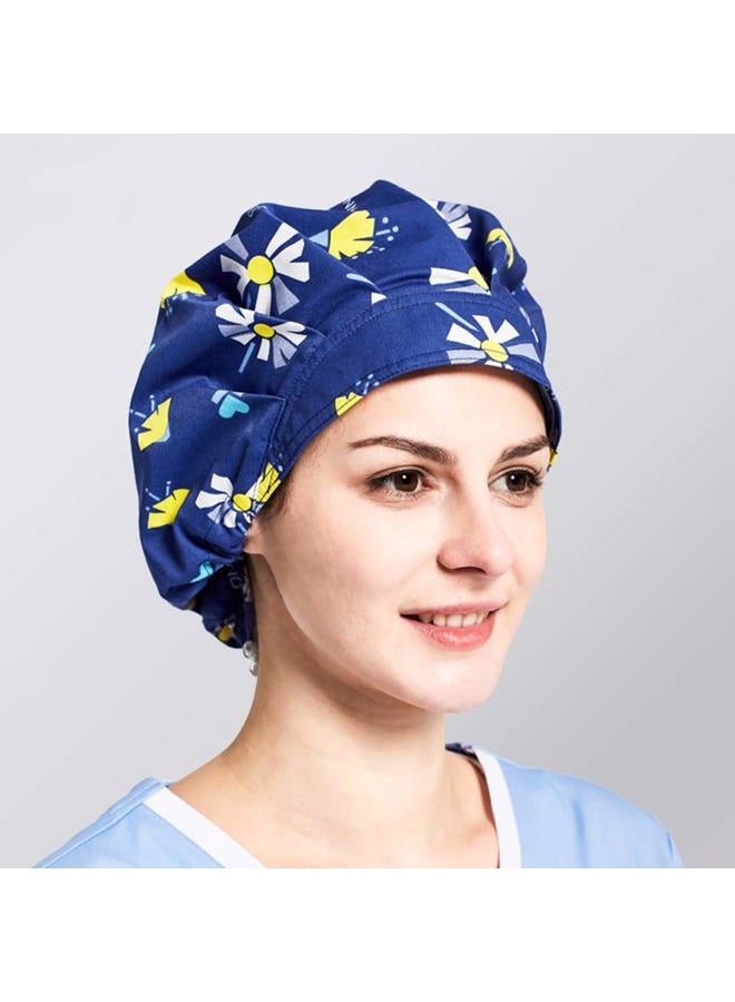 XINFU 1pc Women's Bouffant Scrub Cap for Long Hair Ladies, Navy Dandelion, Free size - Image 3