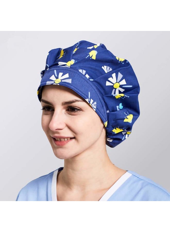 XINFU 1pc Women's Bouffant Scrub Cap for Long Hair Ladies, Navy Dandelion, Free size - Image 2