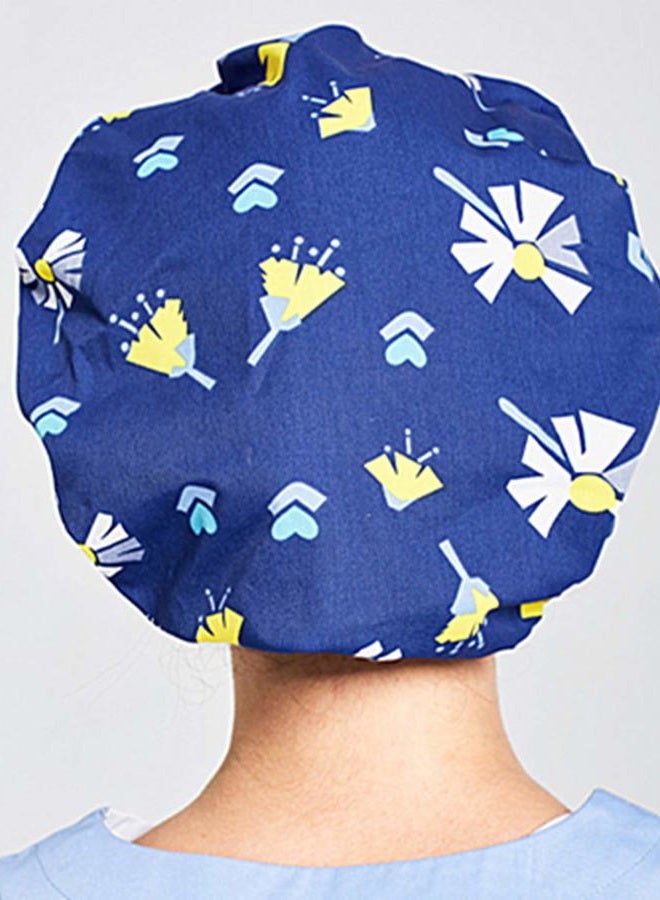 XINFU 1pc Women's Bouffant Scrub Cap for Long Hair Ladies, Navy Dandelion, Free size - Image 4