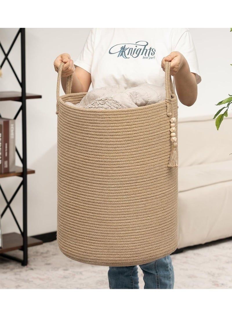 Arabest Rope Woven Laundry Basket, 58L Large Woven Rope Storage Basket with Handles for Clothes Blanket Storage, Large Tall Laundry Hamper for Blankets, Dirty Clothes, Toys and Shoes (Jute) - Image 4