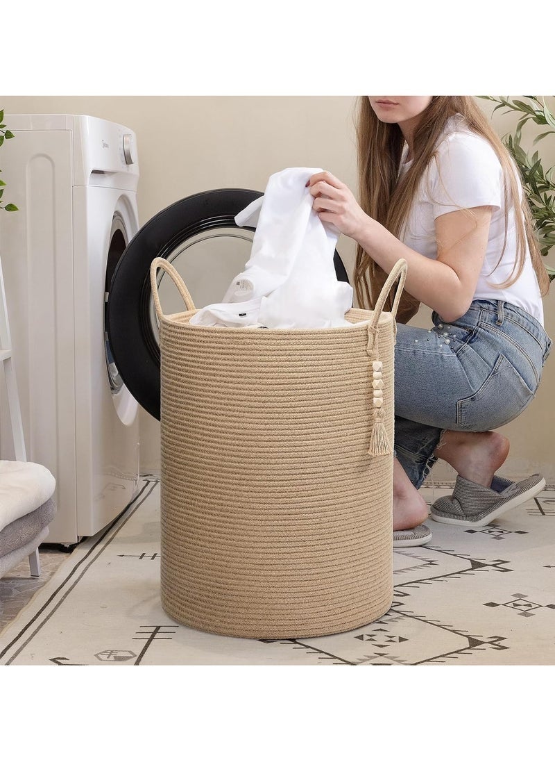 Arabest Rope Woven Laundry Basket, 58L Large Woven Rope Storage Basket with Handles for Clothes Blanket Storage, Large Tall Laundry Hamper for Blankets, Dirty Clothes, Toys and Shoes (Jute) - Image 5