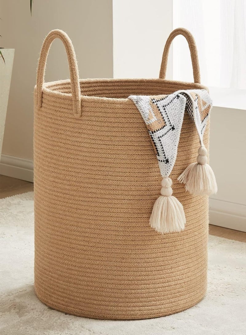 Arabest Rope Woven Laundry Basket, 58L Large Woven Rope Storage Basket with Handles for Clothes Blanket Storage, Large Tall Laundry Hamper for Blankets, Dirty Clothes, Toys and Shoes (Jute) - Image 1