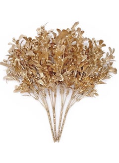 KASTWAVE 4 Pack Artificial Plants Golden Flowers, for Decoration Plastic Fake Plant Bush Grass Fern Bushes Faux Shrubs Greenery Indoor Outside Planter Vase Filler Festival Home Garden Decor  - Image 1